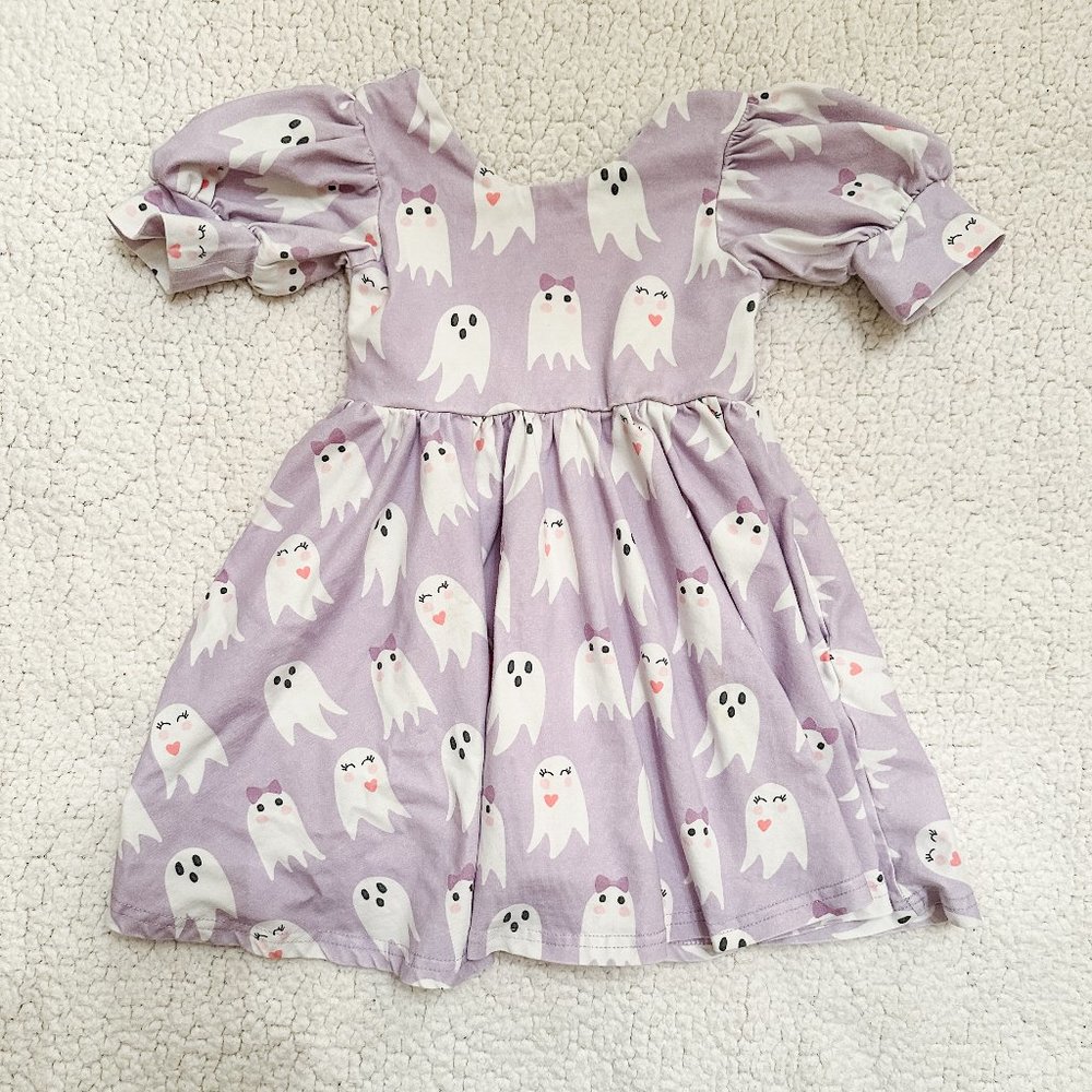 Ollie Jay Adorable Purple Halloween Ghost Print Kids Dress Sz 2T